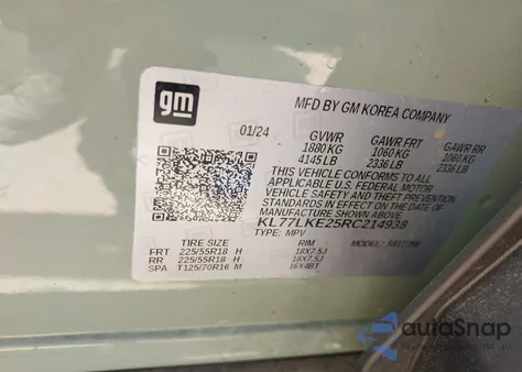 2024 Chevrolet Trax Fwd Activ z USA, uszkodzony, nr VIN KL77LKE25RC214938